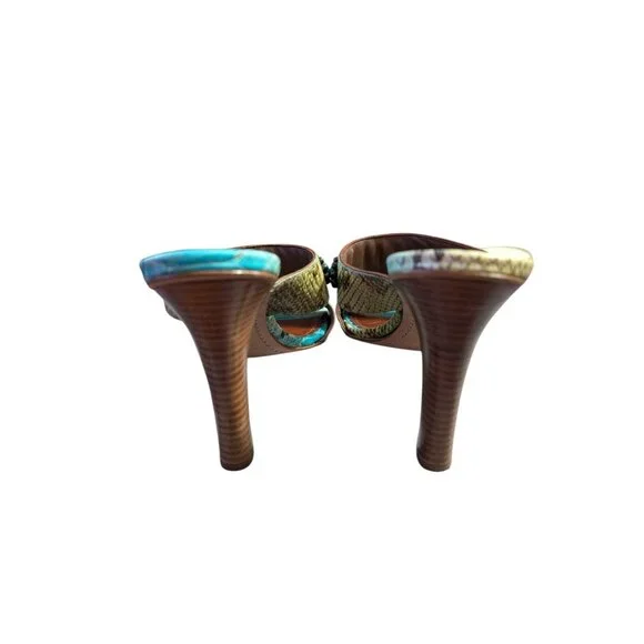J Vincent Turquoise Heels Sandals w/ Snake Print Pattern & Beaded Details Sz 10 - Picture 5 of 6